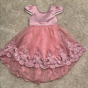 Elegant Pink high low  Lace girls Dress with pearls
